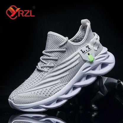 YRZL Men's Black Breathable Mesh Jogging Shoes
