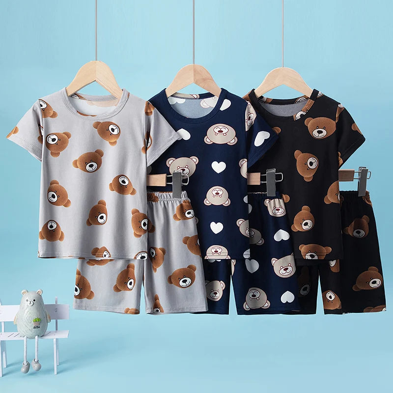 Children's Casual Joker Bear Print Pajama Set