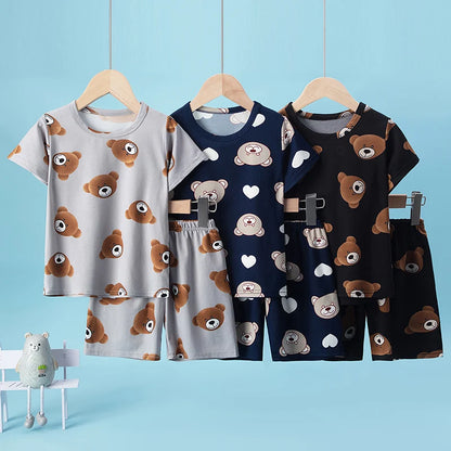 Children's Casual Joker Bear Print Pajama Set
