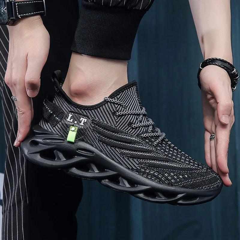 YRZL Men's Black Breathable Mesh Jogging Shoes