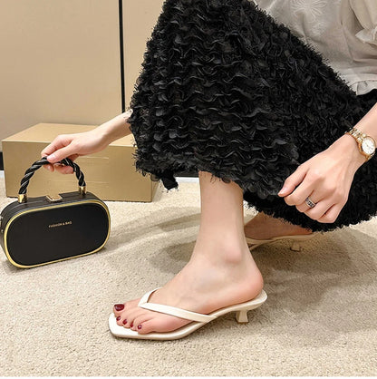 Women’s Low Heel Clip Toe Slippers for Summer Casual Wear