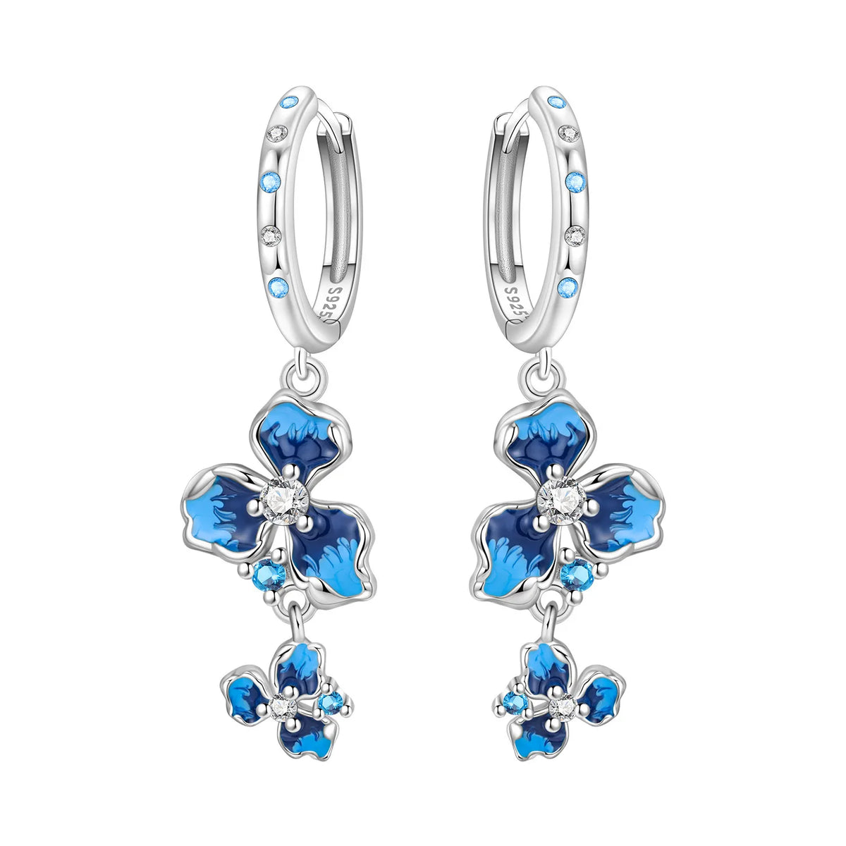 S925 Sterling Silver Iris Flower Hoop Earrings for Women