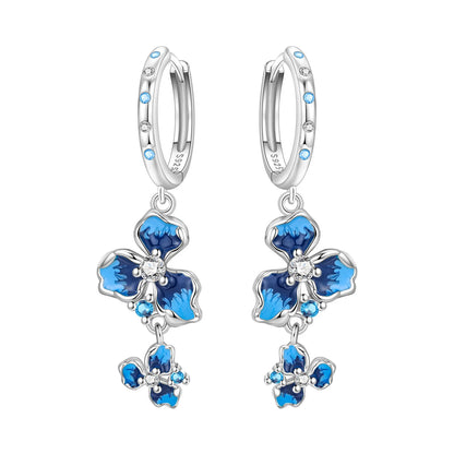 S925 Sterling Silver Iris Flower Hoop Earrings for Women