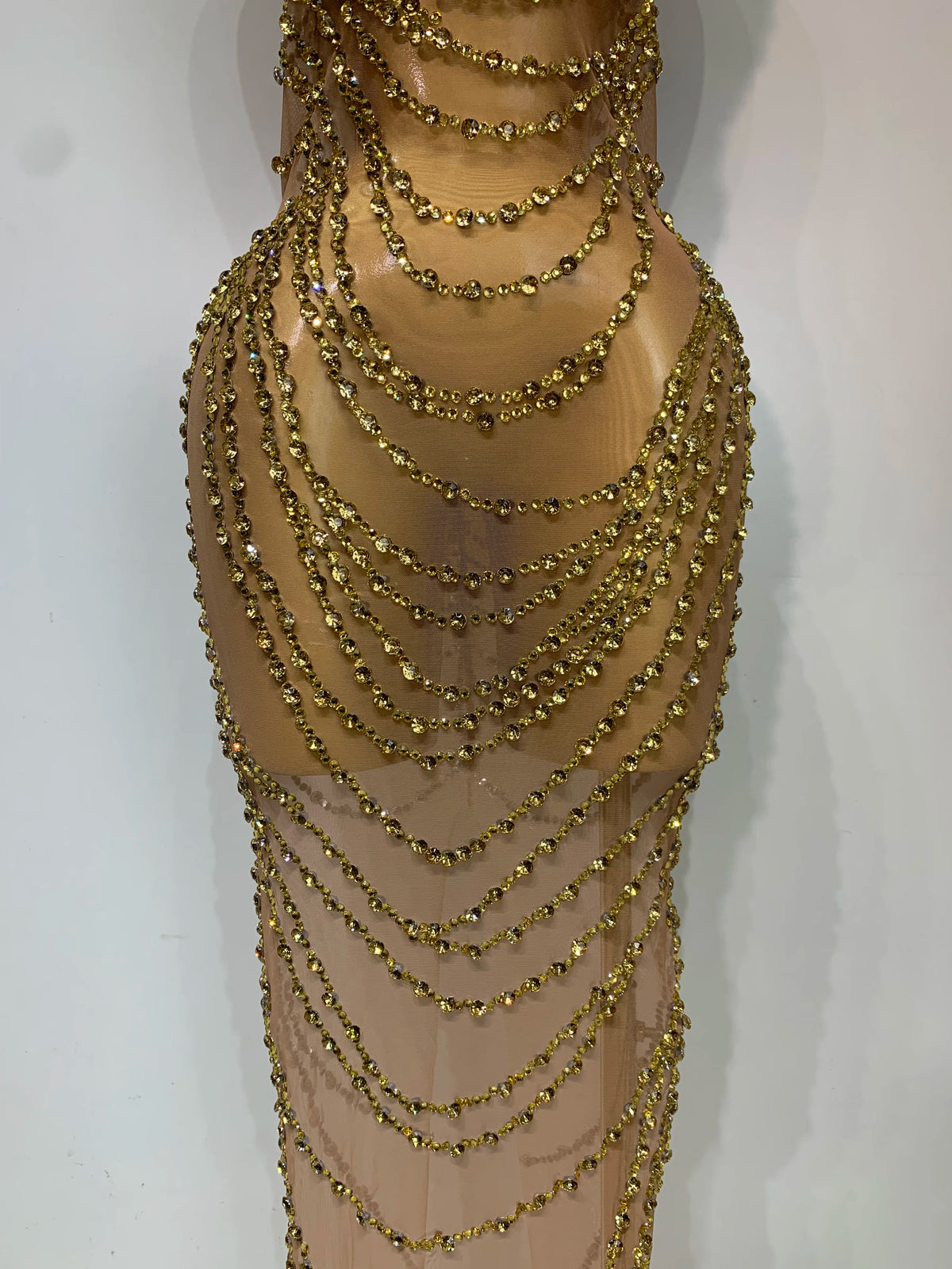 Sparkly Rhinestone Transparent Mesh Long Dress