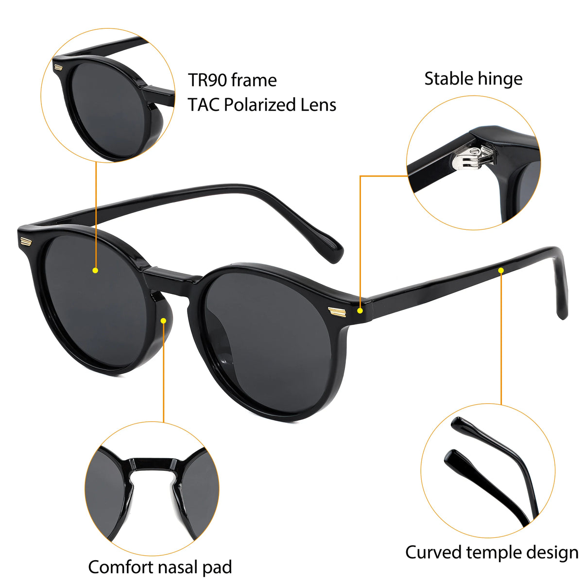 HBK Fashion Sunglasses Men Round TR90 Frame UV400