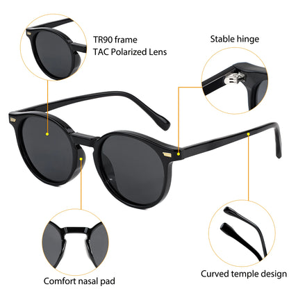 HBK Fashion Sunglasses Men Round TR90 Frame UV400