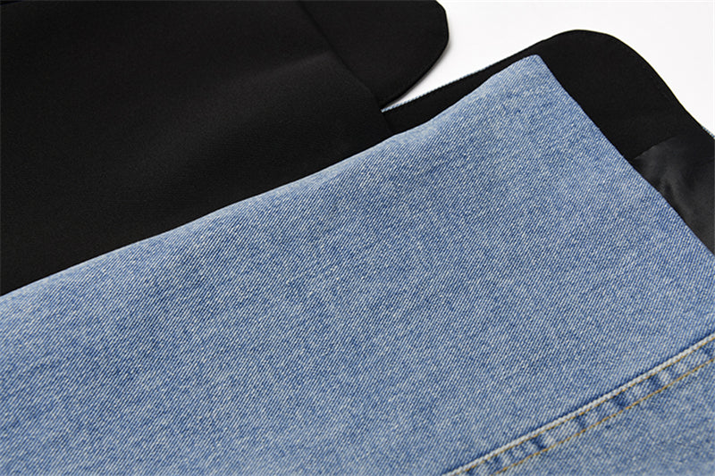Women Vintage Denim Patchwork Blazer Coat
