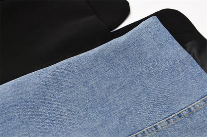 Women Vintage Denim Patchwork Blazer Coat