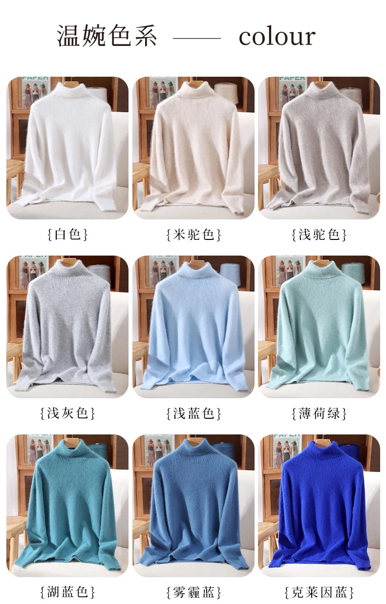 Mink Fur High Collar Pullover Sweater for Women