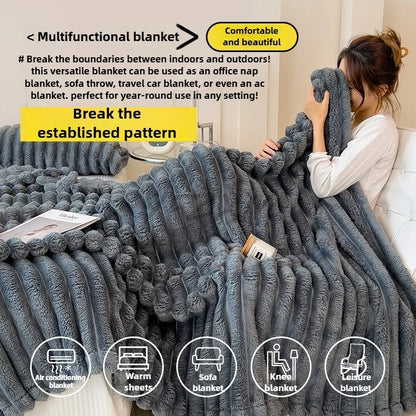 Thickened Striped Flannel Multifunctional Blanket