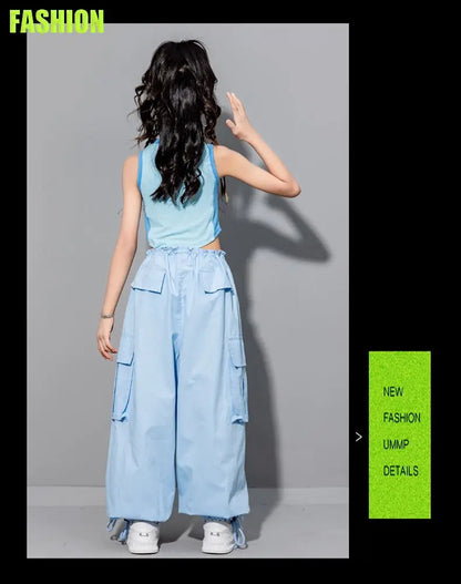Girls Loose Cargo Pants with Belt for Daily Wear