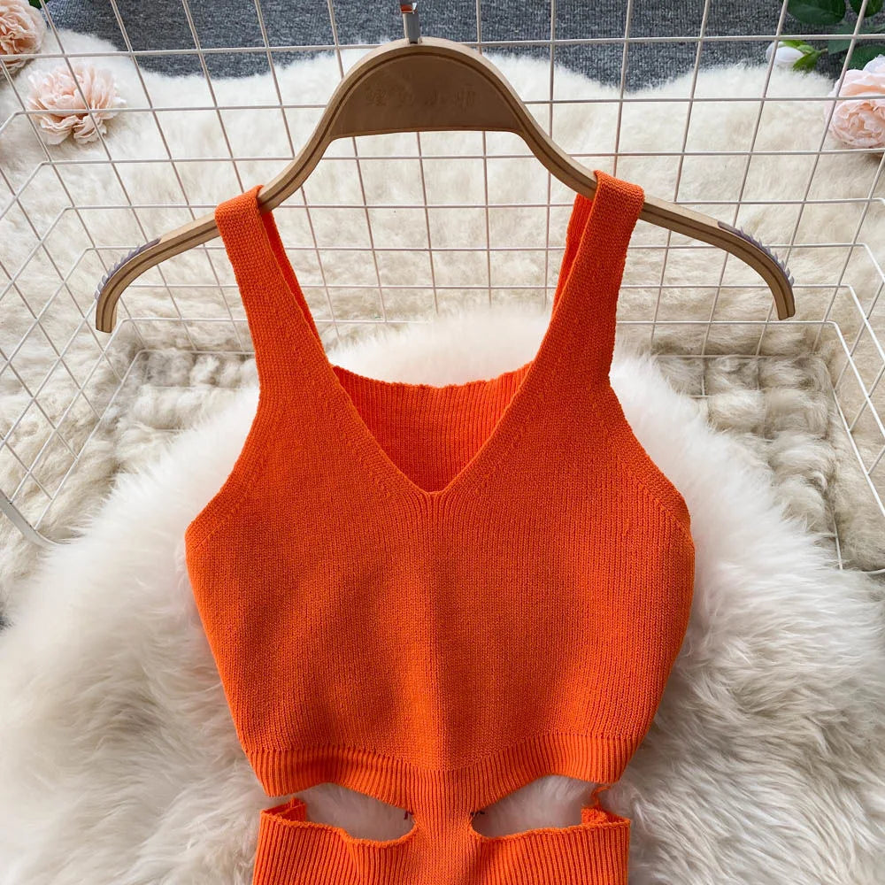 YuooMuoo Women Knitted Bodycon Dress with Cut Out Waist