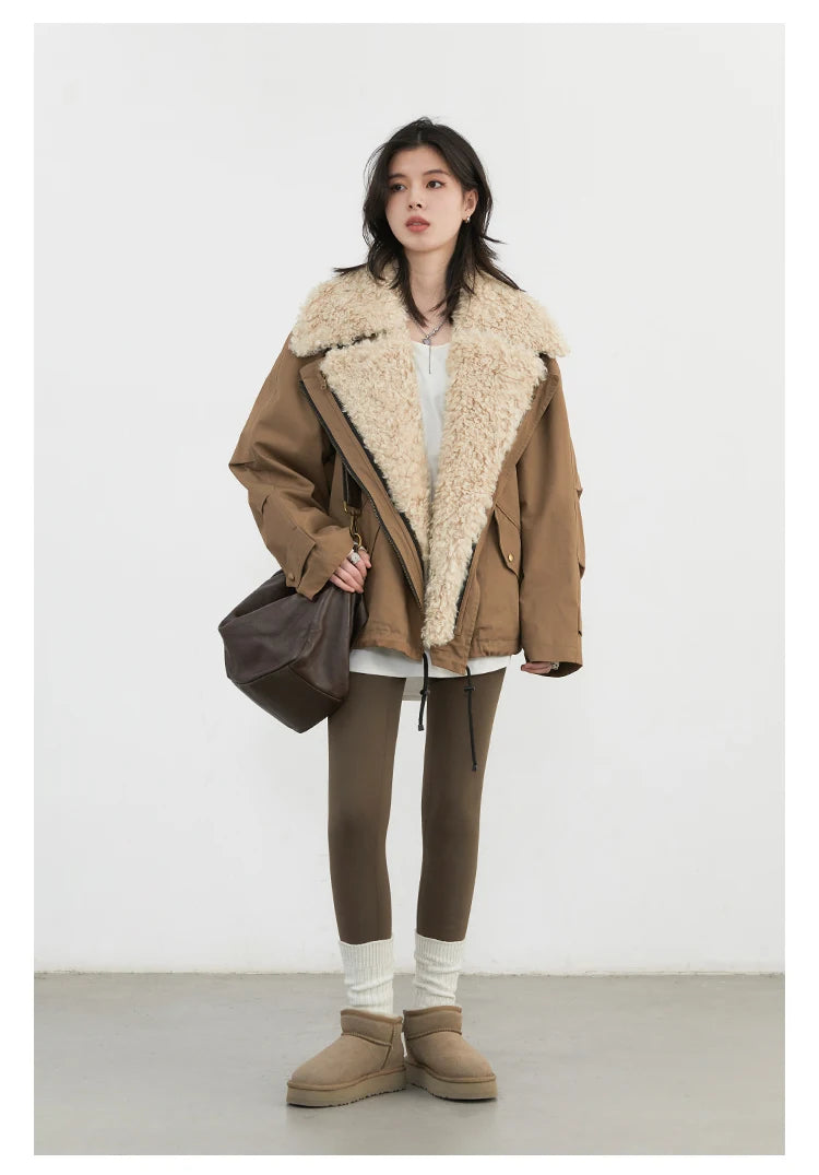 Cotton Motorcycle Jacket for Women Casual Retro Style