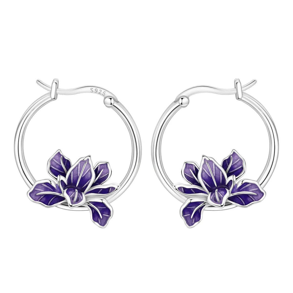 S925 Sterling Silver Iris Flower Hoop Earrings for Women