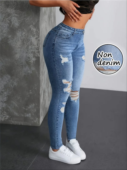 Faux Denim Printed Skinny Leggings for Women