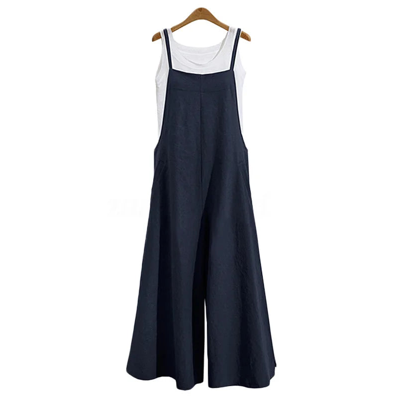 Women’s Cotton Linen Wide Leg Jumpsuit 5XL