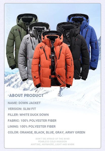 Men's White Duck Down Winter Jacket Hooded Parka