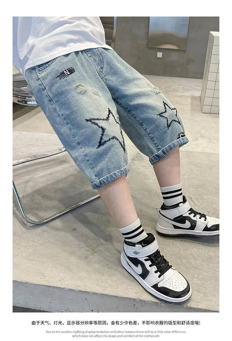 Boys Denim Shorts Summer Casual Knee Length Blue