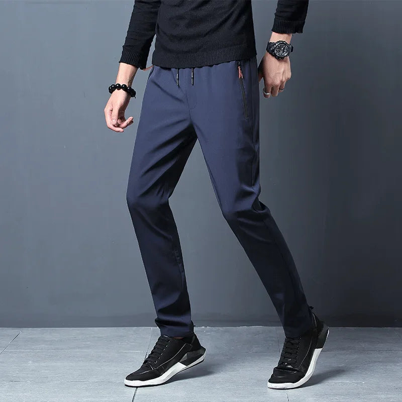 Men's Casual Straight Slim Fit Jogger Pants Polyester Blue Gray