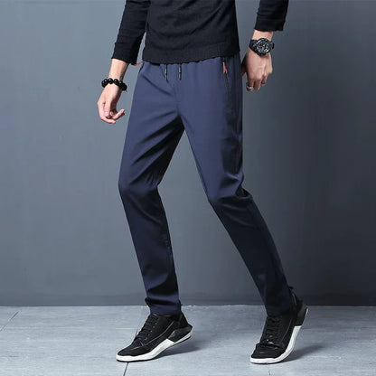 Men's Casual Straight Slim Fit Jogger Pants Polyester Blue Gray