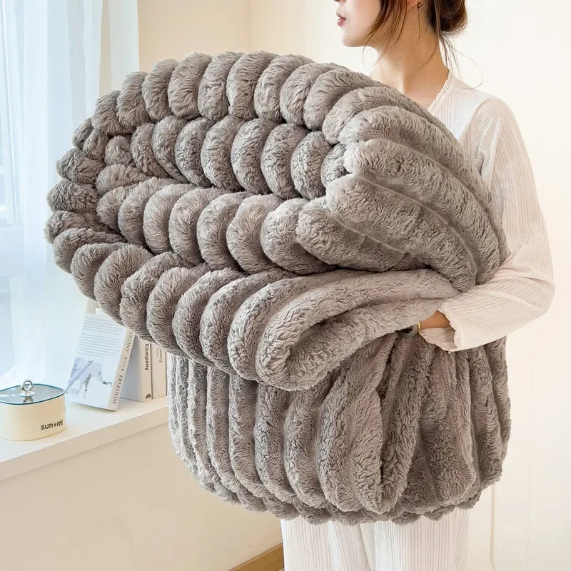 Thickened Striped Flannel Multifunctional Blanket
