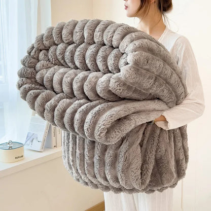 Thickened Striped Flannel Multifunctional Blanket