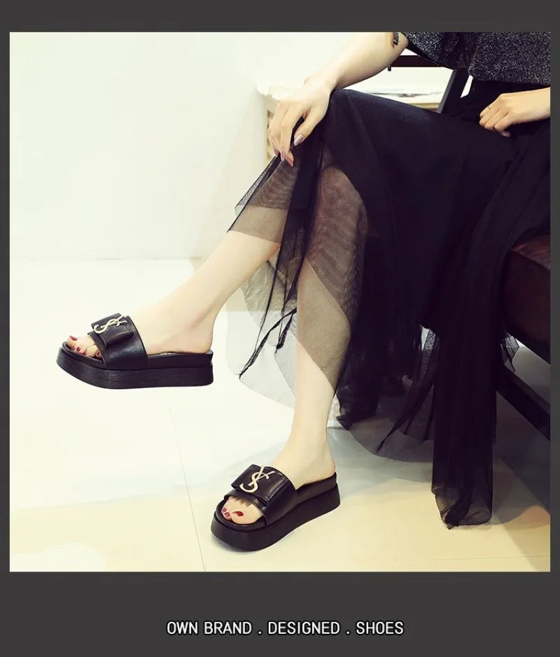 Women's Casual Leather Sandals with Thick Bottom