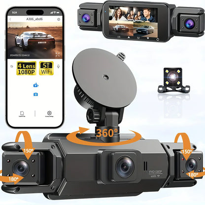4 Channel WiFi Car DVR Dashcam with 360 Degree Recording
