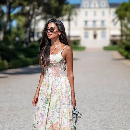 Elegant Printed A-Line Women's Dress in Polyester