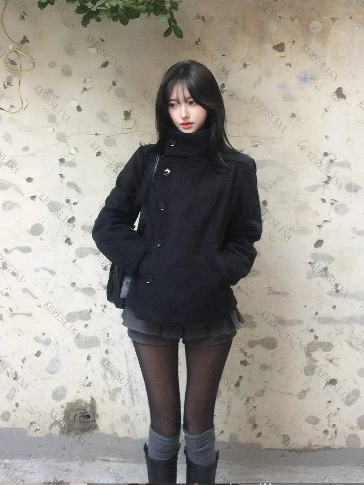 Women's Y2K Solid Color Turtleneck Coat