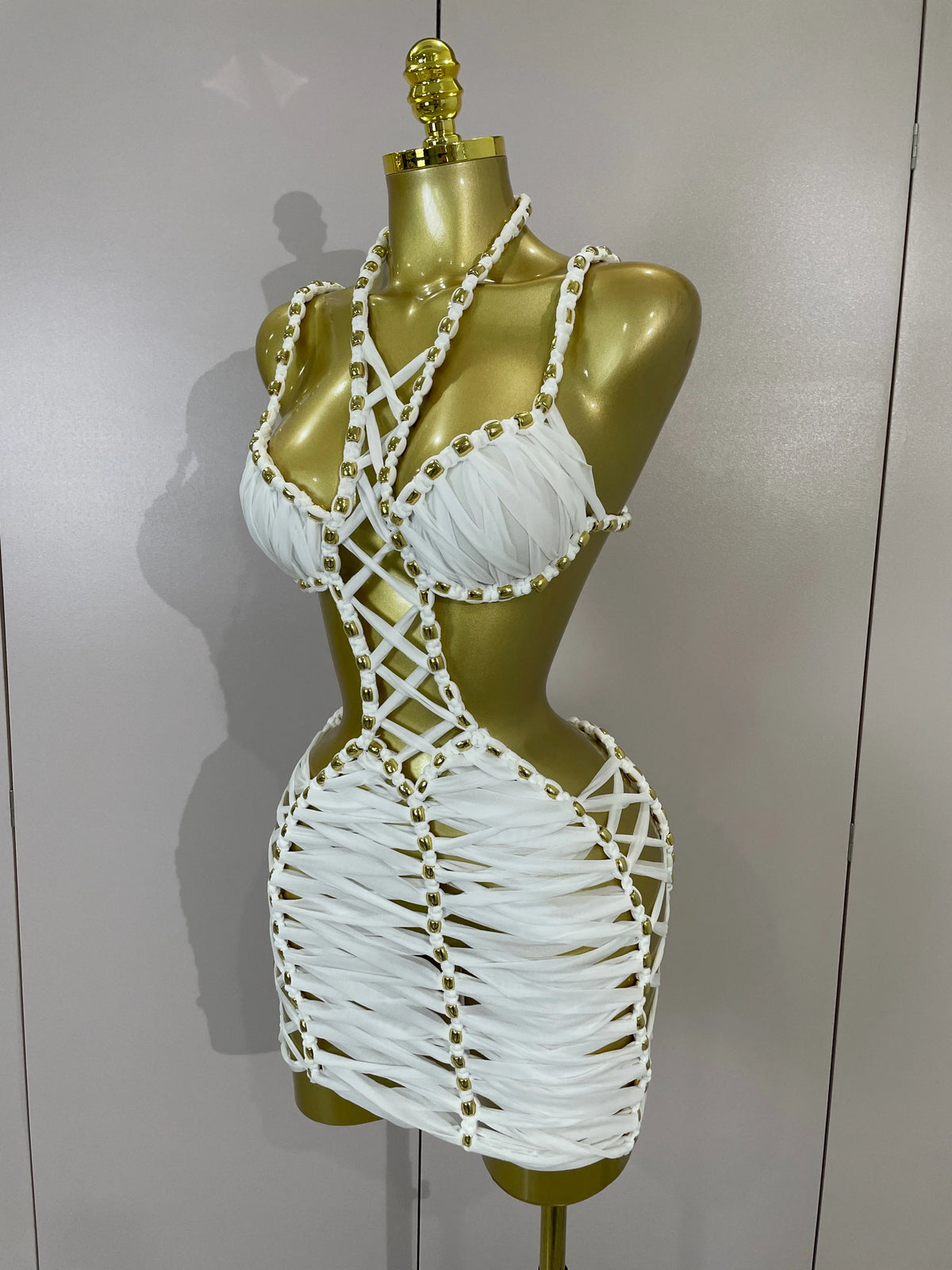 White Halter Neck Mini Dress for Women
