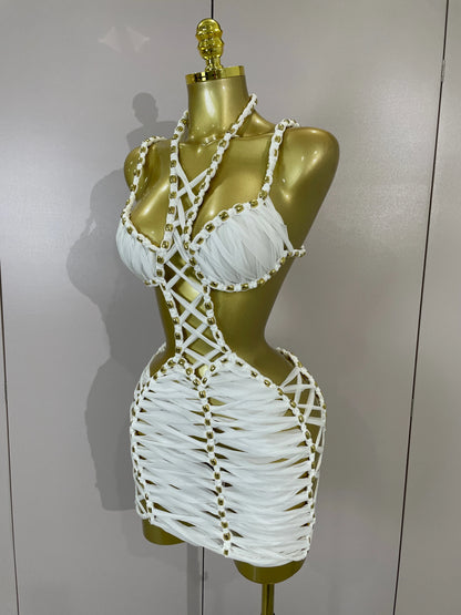 White Halter Neck Mini Dress for Women