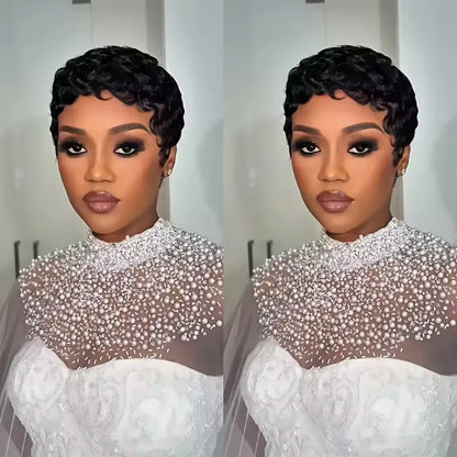 Short Layered Curly Pixie Cut Wig Natural Black