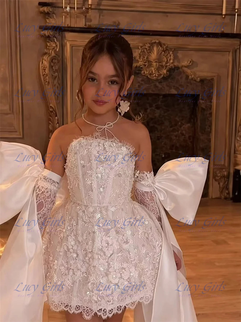 Flower Girl Dress Lace and Satin for Weddings and Birthdays