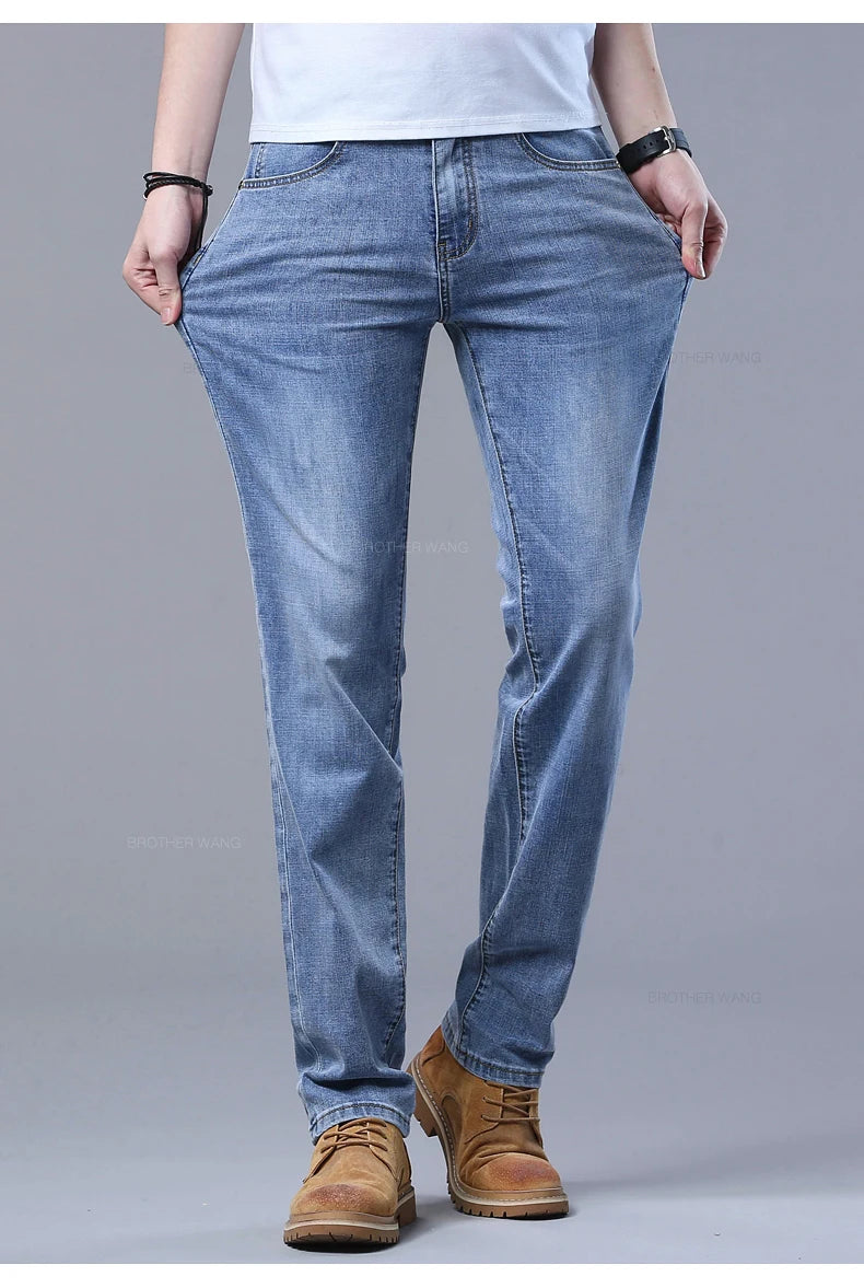 Light Blue Slim Jeans for Men in Stretch Denim