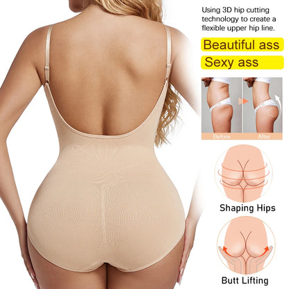 Low Back Bodysuit Shapewear for Women Black