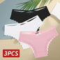 3PCS Women Cotton Lace Brazilian Panties Set S-XL