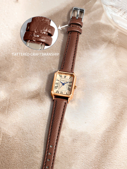 Fashion Retro Square Leather Strap Quartz Watch for Women