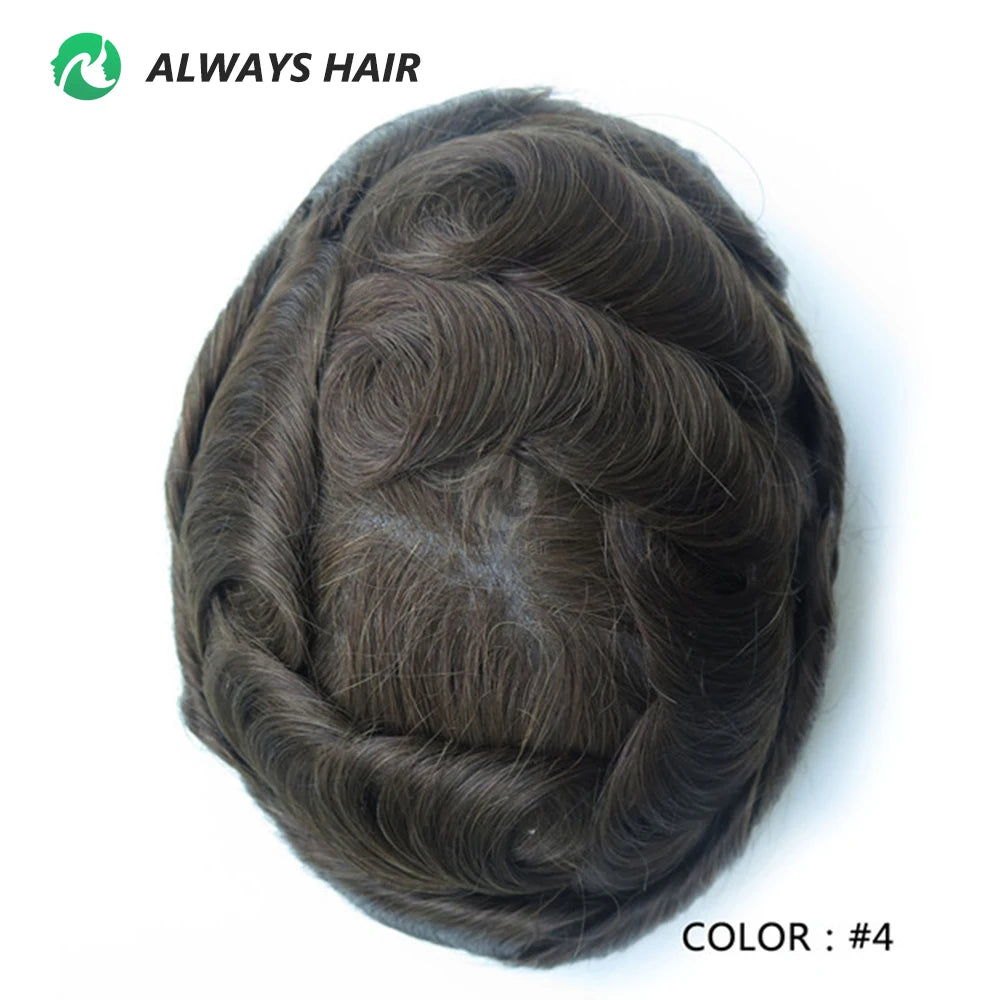 PU Men Toupee Indian Human Hair 130% Density Wig