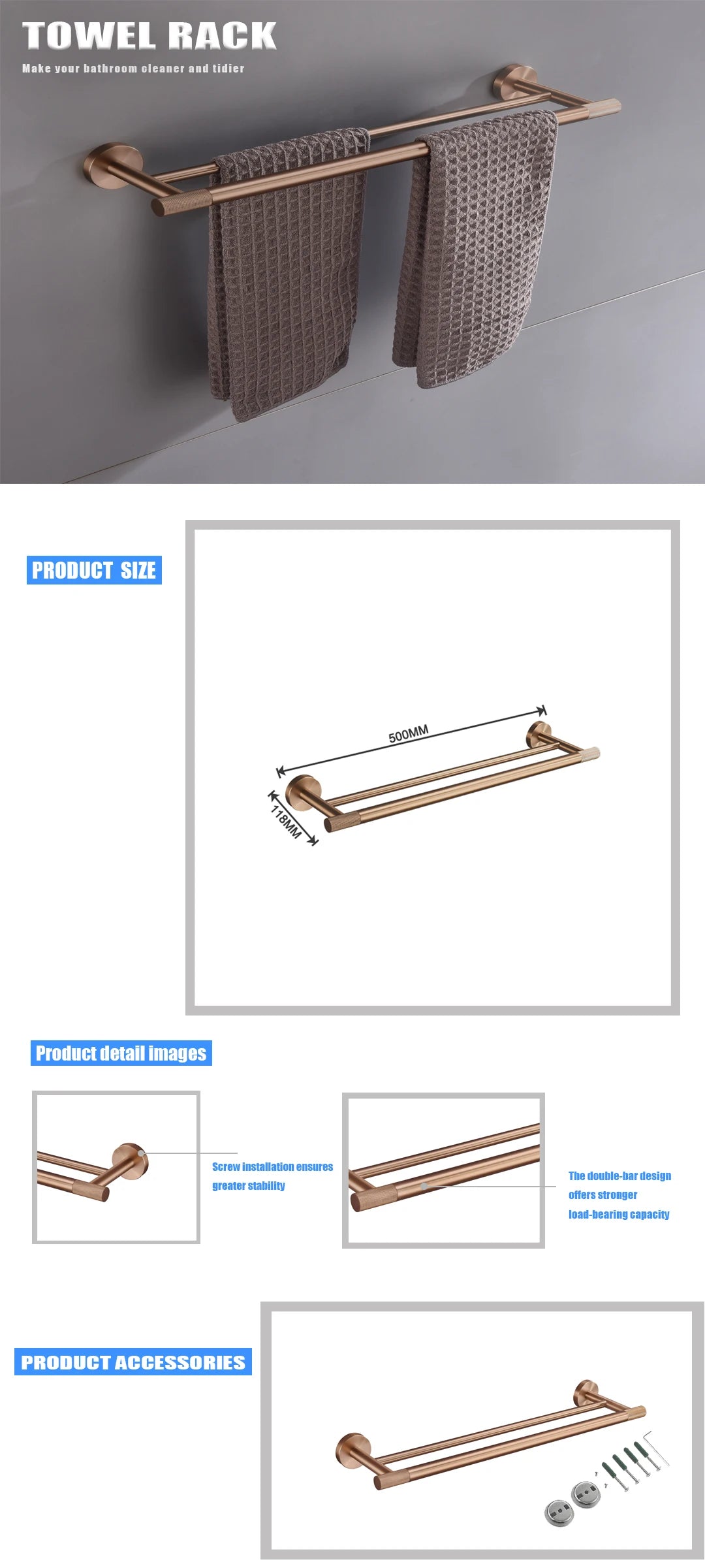 Brushed Rose Gold Metal Bath Hardware Set