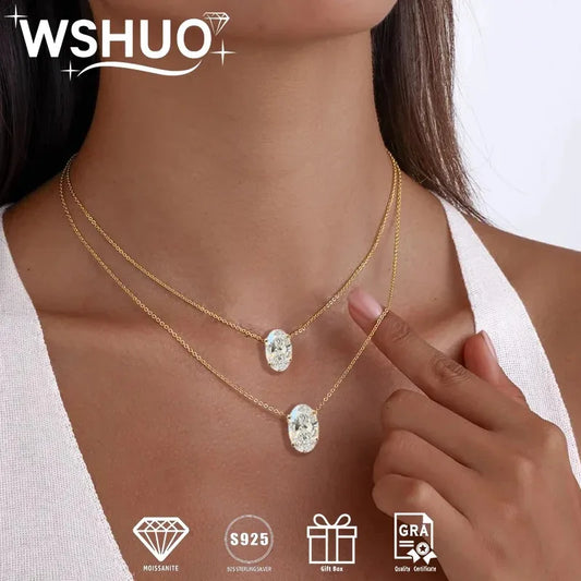 Moissanite Oval Cut Pendant Necklace in 925 Silver