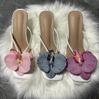 Orchid Flower High Heeled Slingback Shoes for Women