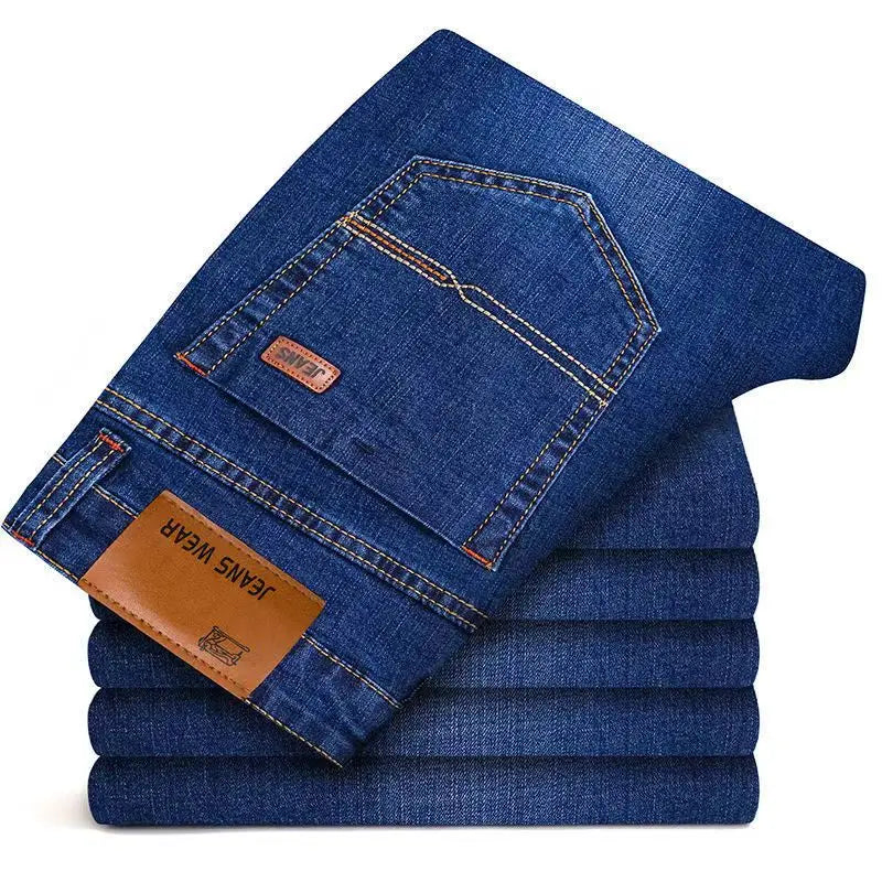 Men's Casual Straight Stretch Denim Jeans Blue Black