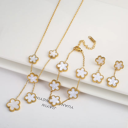 18k Gold-Plated Five-Leaf Flower Jewelry Set