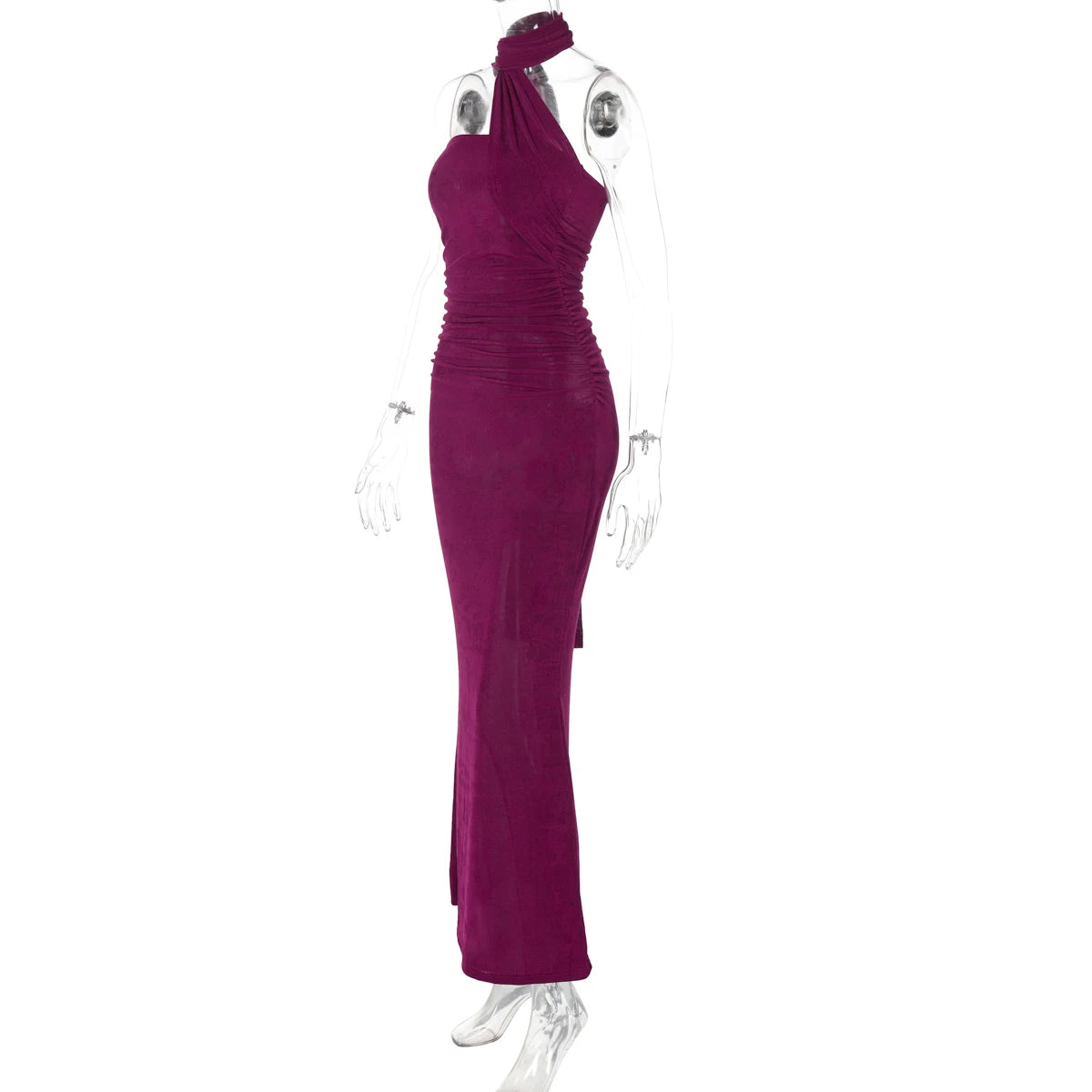 Hugcitar Halter Backless Ruched Bodycon Maxi Dress