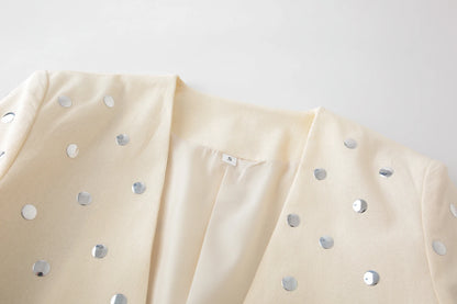 Beige Rivet Decoration Casual Blazer for Women