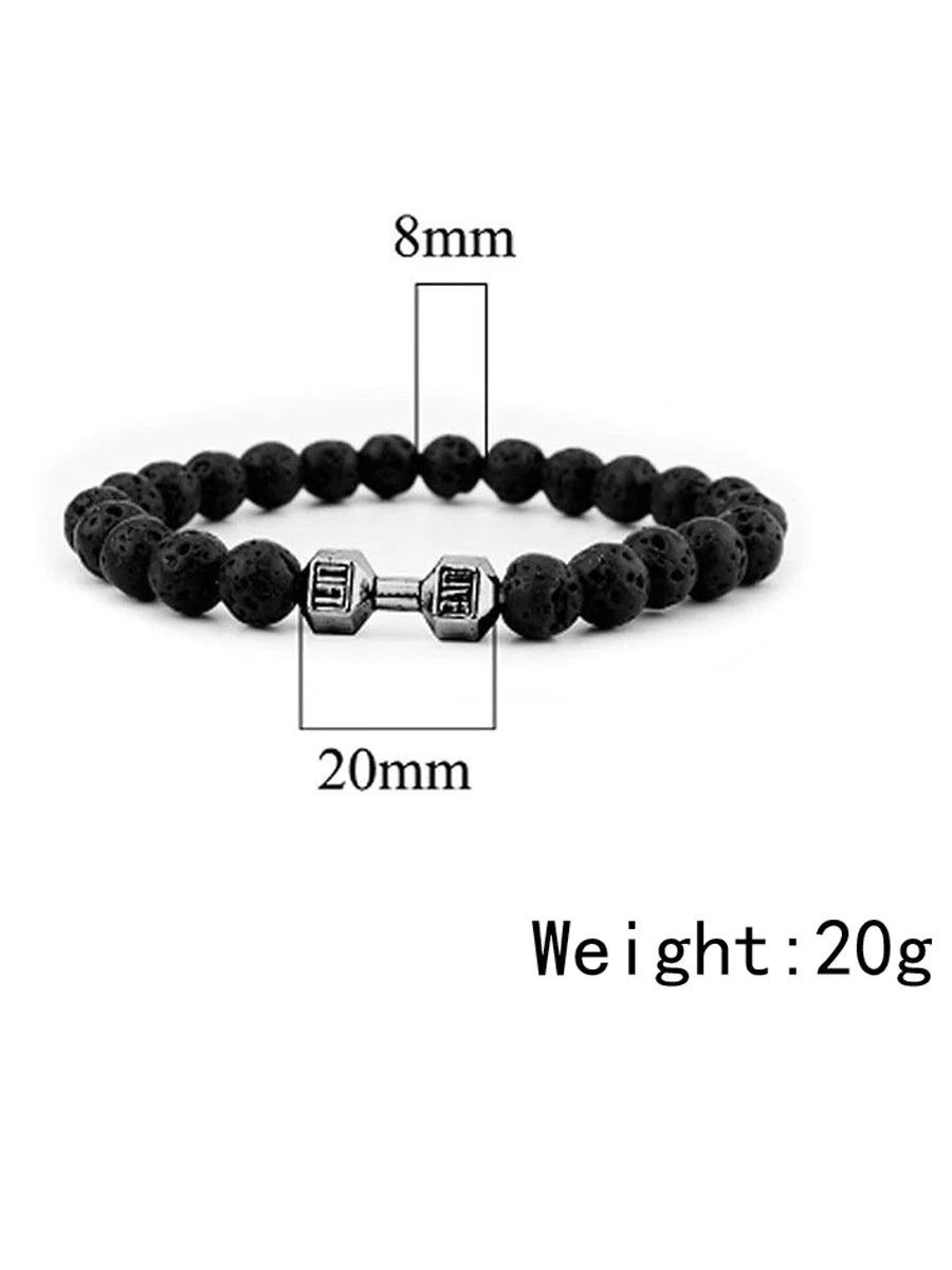 Natural Black Volcanic Lava Stone Dumbbell Bracelet