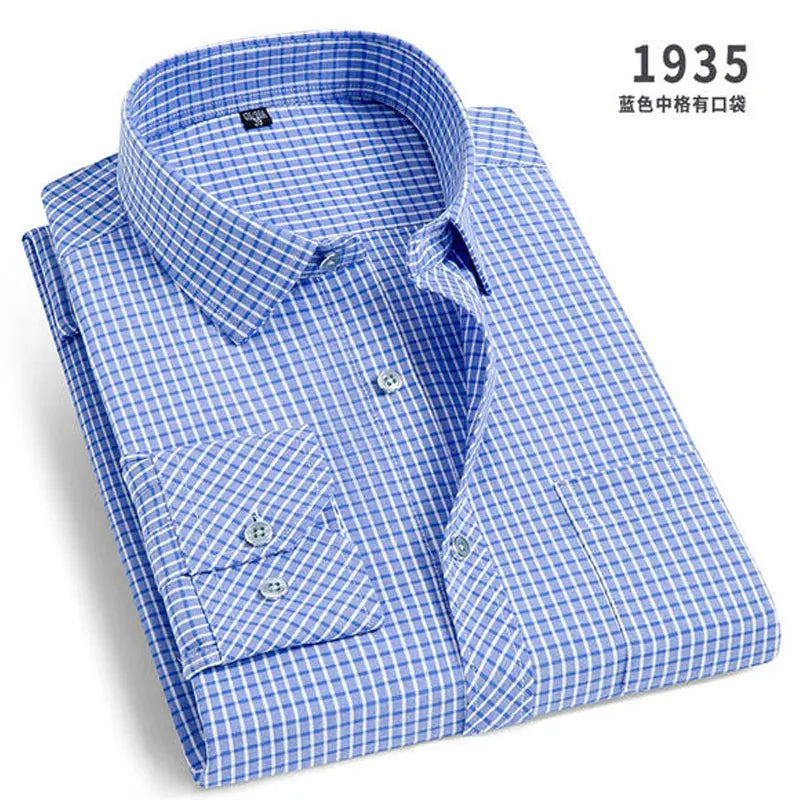 Men's Striped Long-Sleeved Shirt Comfortable Cotton Blend