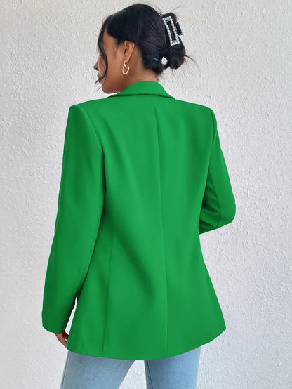 Solid Polyester Cotton Long Sleeve Women's Blazer