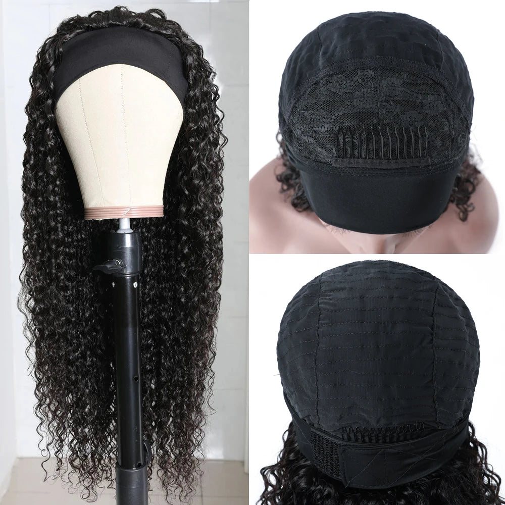 Curly Headband Wig Human Hair Kinky Curly 250 Density